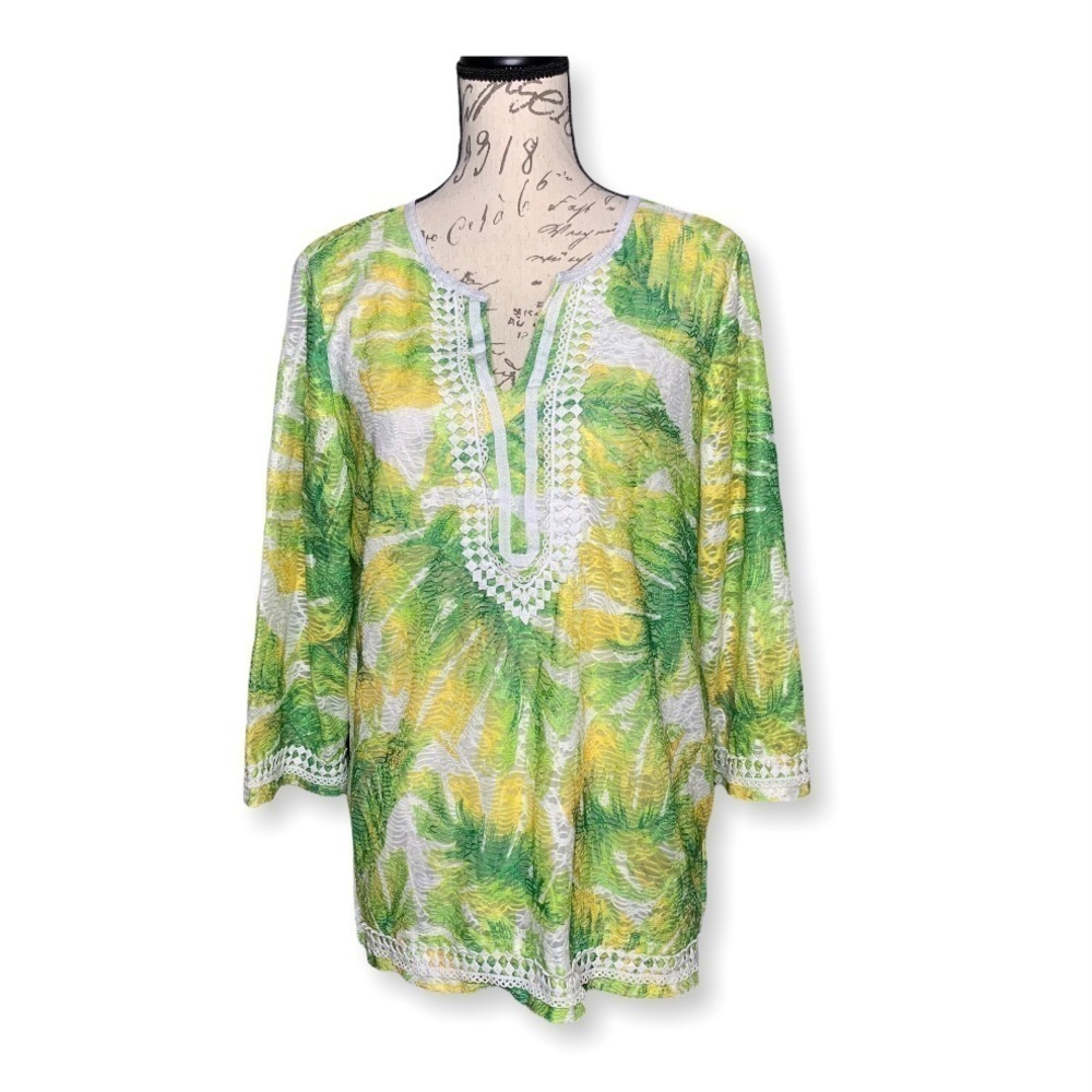Alfred Dunner Tropical Print Lace Trim Tunic